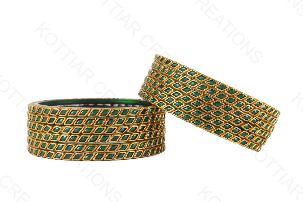 KOTTIAR CREATIONS ALL EYES ON YOUR HANDS Glossy Kundan Design Pattern Glass Bangle Set Studded with Zircon for Women & Girls (Pack of 12)